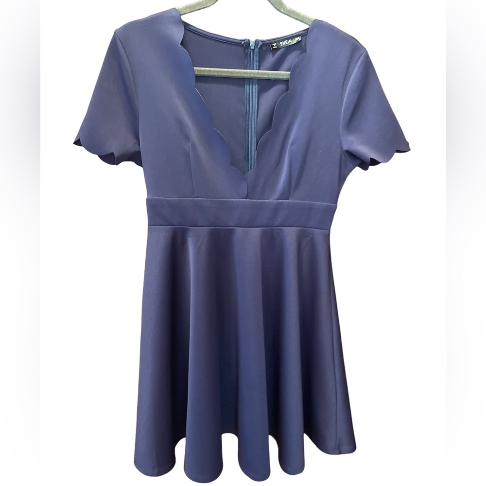 SHEIN Woman’s Navy blue dress with scalloping edges, size medium